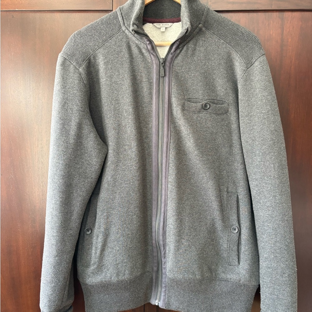 Ted Baker Men's Charcoal Gray Full-Zip Knit Jacket